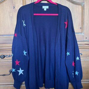 Belle‎ by Kim Gravel Navy Blue Cardigan w Red and Blue Stars